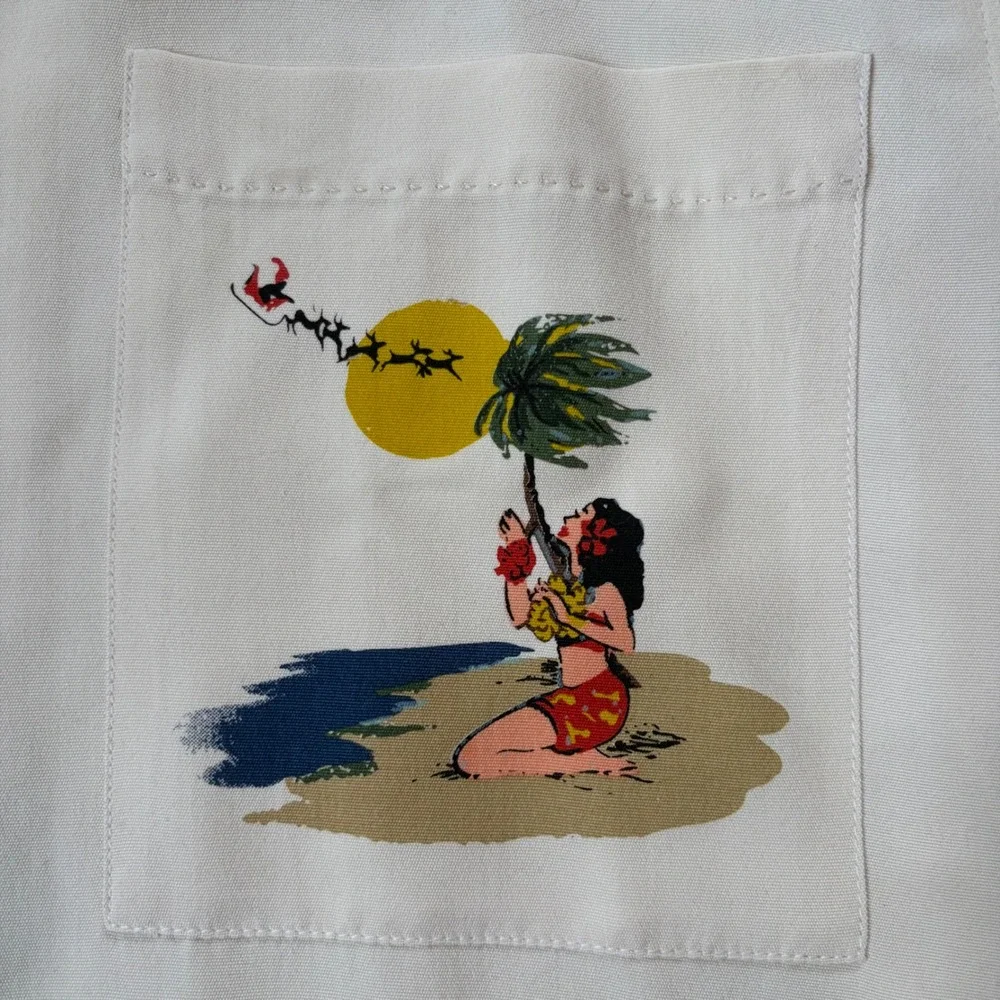 NWT Havana Breeze Aloha Hawaiian Shirt 100% Silk Cream Hula Girl Christmas XXL‎
